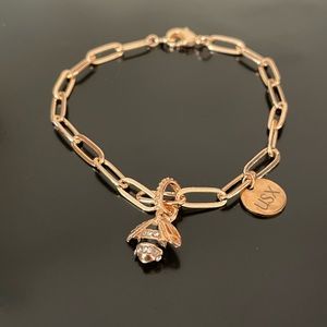 585 Rose Gold Plated Chain Link Bracelet with Bee Charm